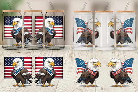Glass Can Bald Eagle 4th of July Sublimation artnoy 