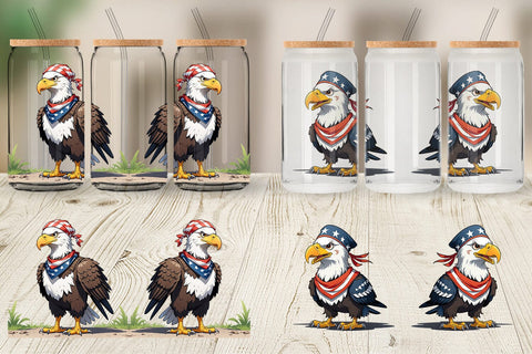 Glass Can Bald Eagle 4th of July Sublimation artnoy 