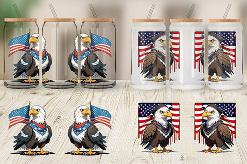 Glass Can Bald Eagle 4th of July Sublimation artnoy 