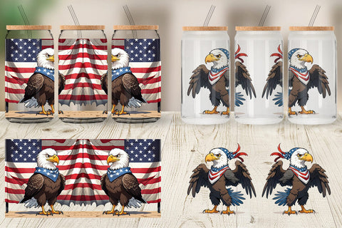 Glass Can Bald Eagle 4th of July Sublimation artnoy 