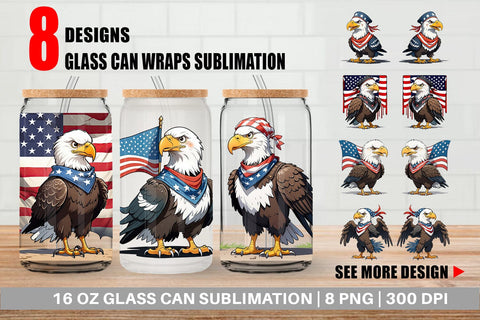 Glass Can Bald Eagle 4th of July Sublimation artnoy 