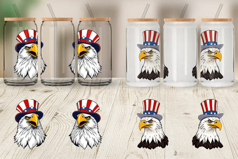 Glass Can Bald Eagle Patriotic Sublimation artnoy 