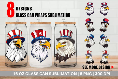 Glass Can Bald Eagle Patriotic Sublimation artnoy 