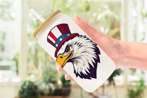 Glass Can Bald Eagle Patriotic Sublimation artnoy 