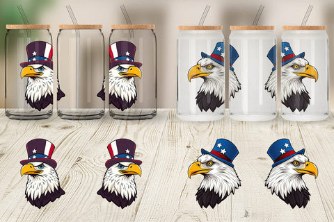 Glass Can Bald Eagle Patriotic Sublimation artnoy 