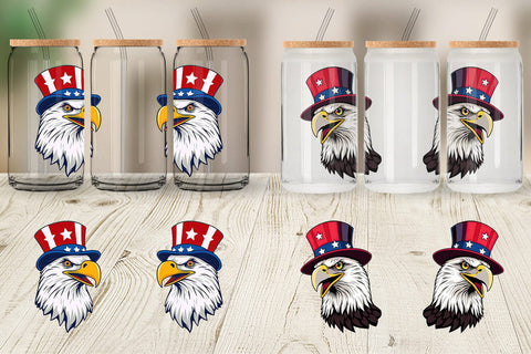 Glass Can Bald Eagle Patriotic Sublimation artnoy 