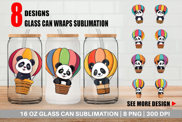 Glass Can Balloon Panda Sublimation artnoy 