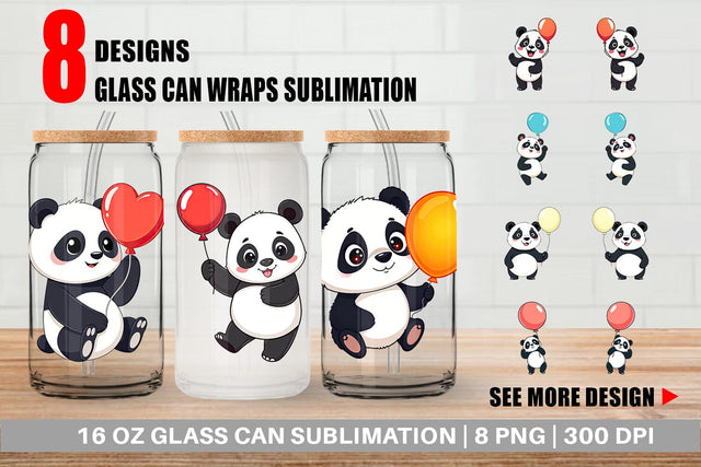 Glass Can Balloon Panda Sublimation artnoy 