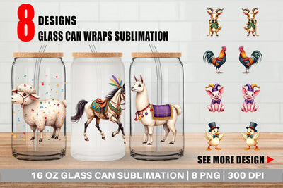 Glass Can Barnyard Bash Farm Animals Mardi Gras Sublimation artnoy 