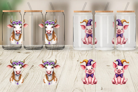 Glass Can Barnyard Bash Farm Animals Mardi Gras Sublimation artnoy 