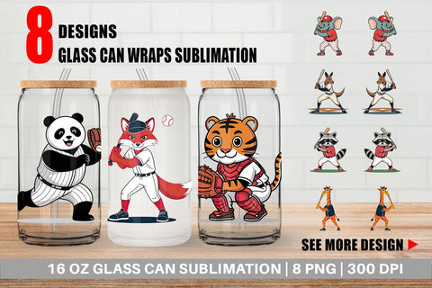 Glass Can Baseball Animal Sublimation artnoy 
