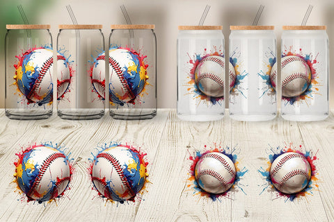 Glass Can Baseball Paint Splashes Sublimation artnoy 