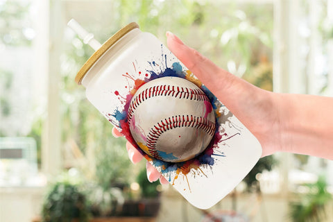 Glass Can Baseball Paint Splashes Sublimation artnoy 