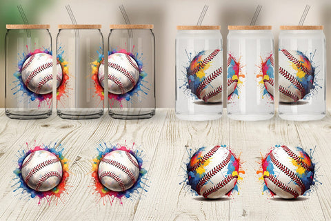 Glass Can Baseball Paint Splashes Sublimation artnoy 