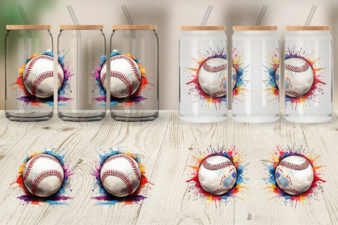 Glass Can Baseball Paint Splashes Sublimation artnoy 