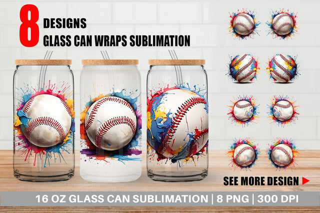 Glass Can Baseball Paint Splashes Sublimation artnoy 