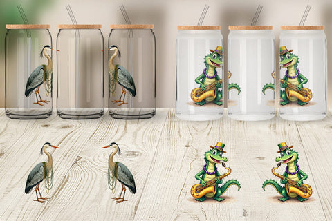 Glass Can Bayou Jazz Mardi Gras Animals Watercolor Sublimation artnoy 