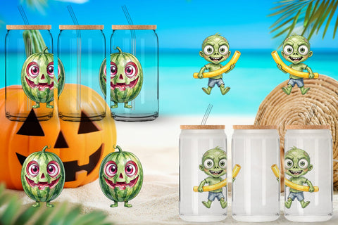 Glass Can Beach Boo Bash Summerween Watercolor Sublimation artnoy 