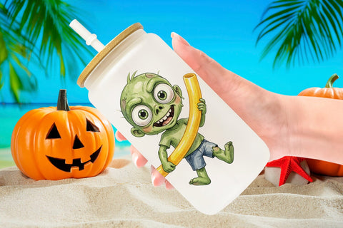 Glass Can Beach Boo Bash Summerween Watercolor Sublimation artnoy 