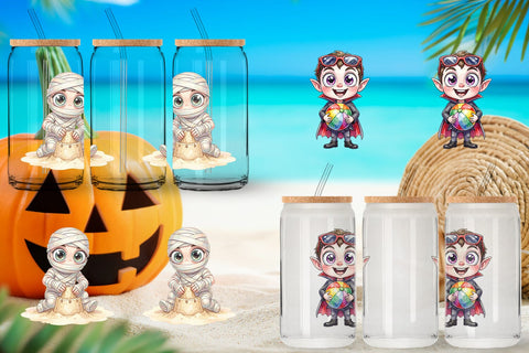 Glass Can Beach Boo Bash Summerween Watercolor Sublimation artnoy 