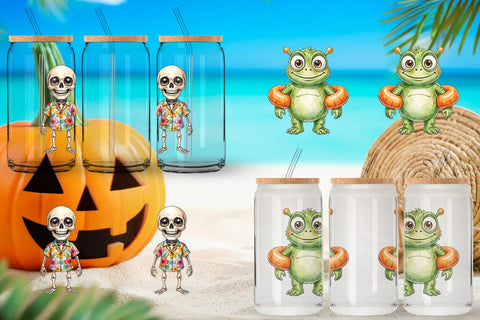 Glass Can Beach Boo Bash Summerween Watercolor Sublimation artnoy 