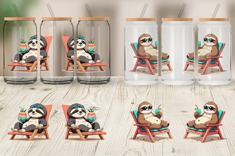 Glass Can Beach Bum Sloth Sublimation artnoy 