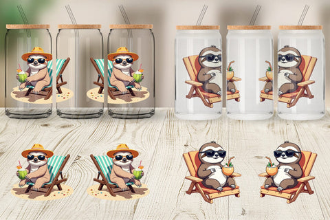 Glass Can Beach Bum Sloth Sublimation artnoy 
