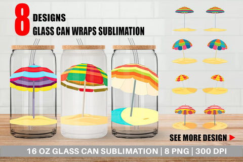 Glass Can Beach Umbrella Sublimation artnoy 