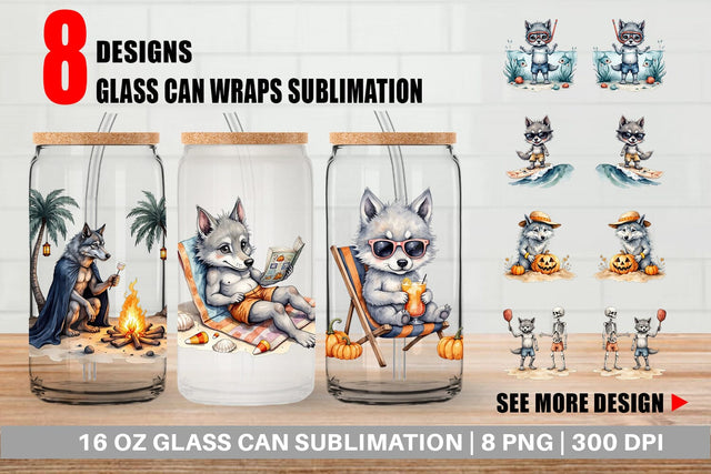 Glass Can Beachy Werewolf Howls Sublimation artnoy 