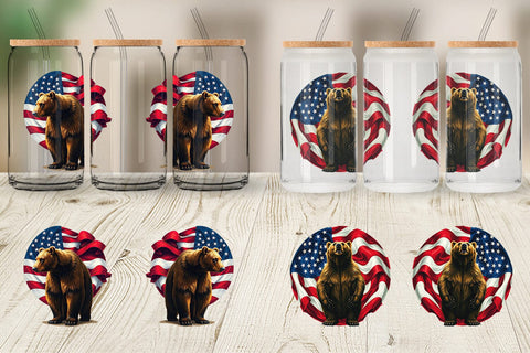 Glass Can Bear 4th of July Sublimation artnoy 