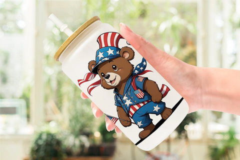 Glass Can Bear 4th of July Sublimation artnoy 