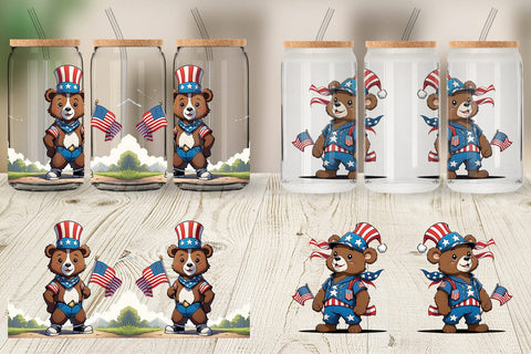Glass Can Bear 4th of July Sublimation artnoy 