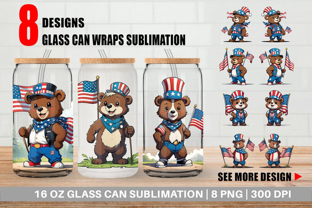 Glass Can Bear 4th of July Sublimation artnoy 