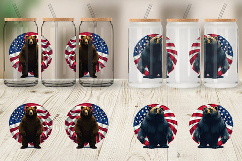 Glass Can Bear 4th of July Sublimation artnoy 