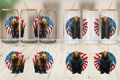 Glass Can Bear 4th of July Sublimation artnoy 