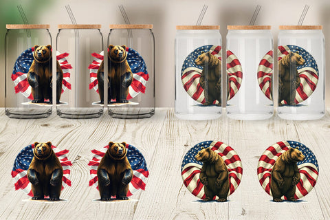 Glass Can Bear 4th of July Sublimation artnoy 