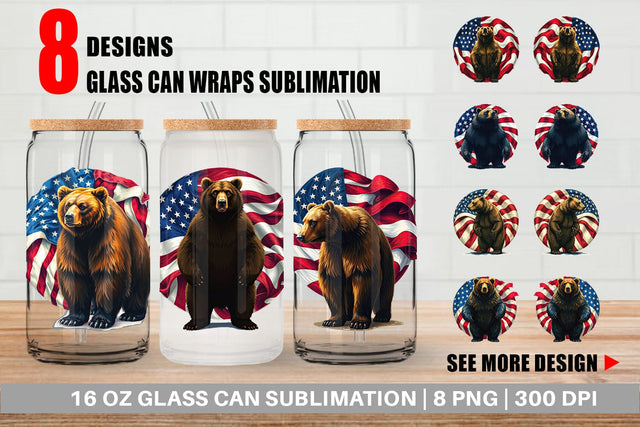 Glass Can Bear 4th of July Sublimation artnoy 