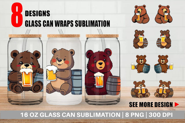 Glass Can Bear Beer Day Sublimation artnoy 