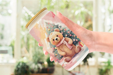 Glass Can Bear Christmas Painting Sublimation artnoy 
