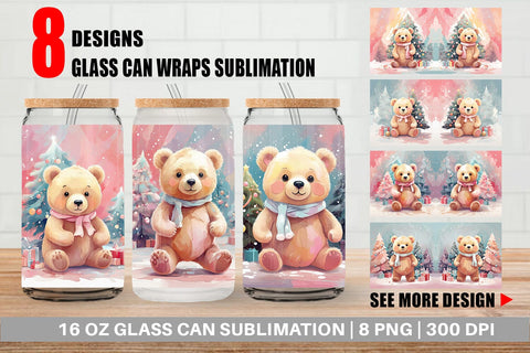 Glass Can Bear Christmas Painting Sublimation artnoy 
