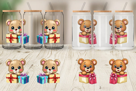 Glass Can Bear Cub Gift Sublimation artnoy 