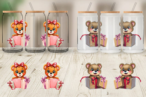 Glass Can Bear Cub Gift Sublimation artnoy 
