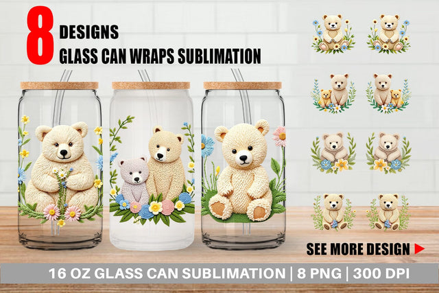 Glass Can Bear Embroidery Sublimation artnoy 