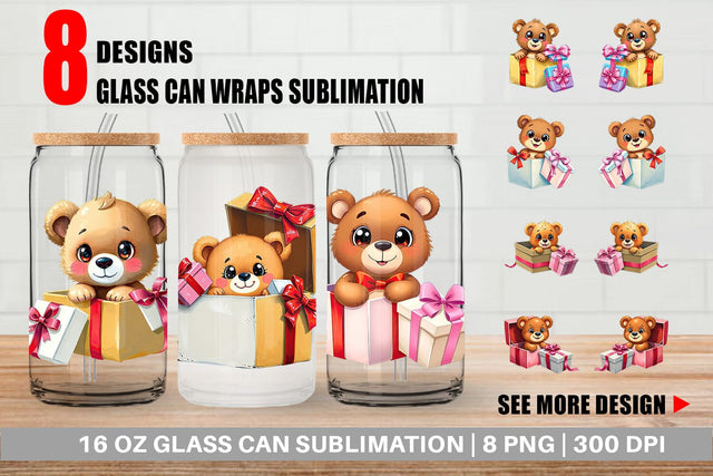 Glass Can Bear Gift Sublimation artnoy 