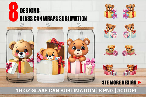 Glass Can Bear Gift Sublimation artnoy 