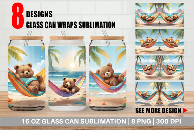 Glass Can Bear in Summer Hammock Sublimation artnoy 