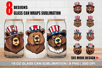 Glass Can Bear Patriotic Sublimation artnoy 