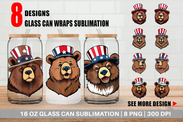 Glass Can Bear Patriotic Sublimation artnoy 