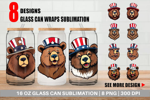 Glass Can Bear Patriotic Sublimation artnoy 