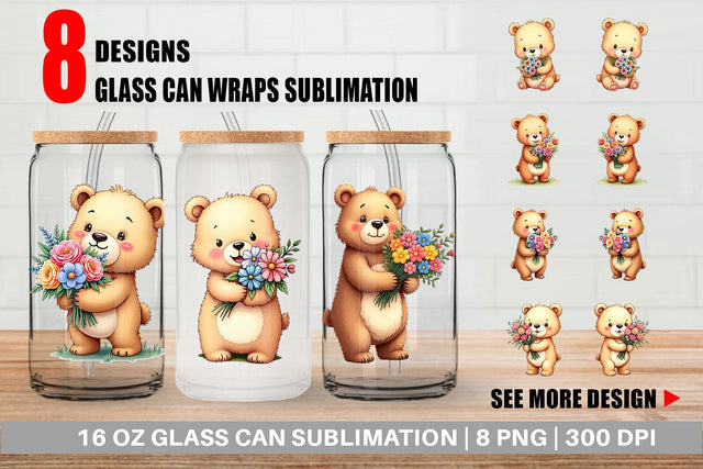 Glass Can Bear Spring Bouquet Sublimation artnoy 